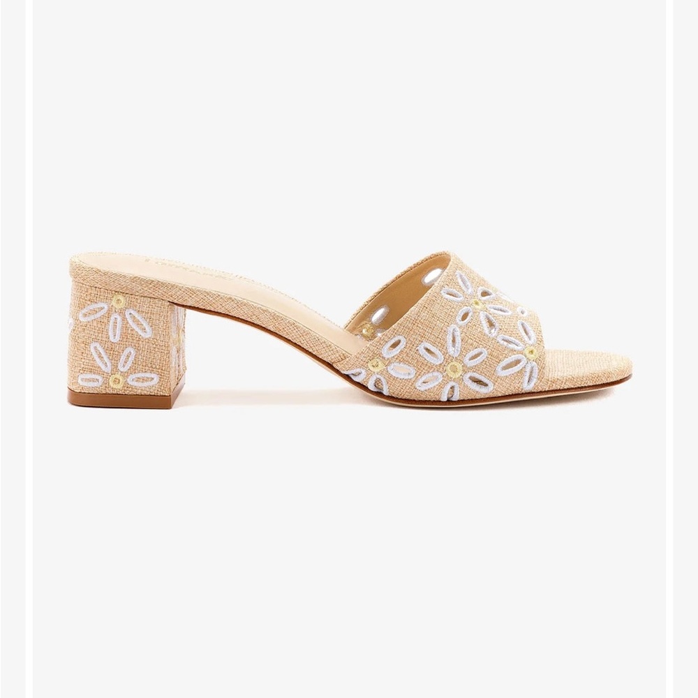 Larroude Sandals 8.5 - Brigitte Mule In Beige Raffia